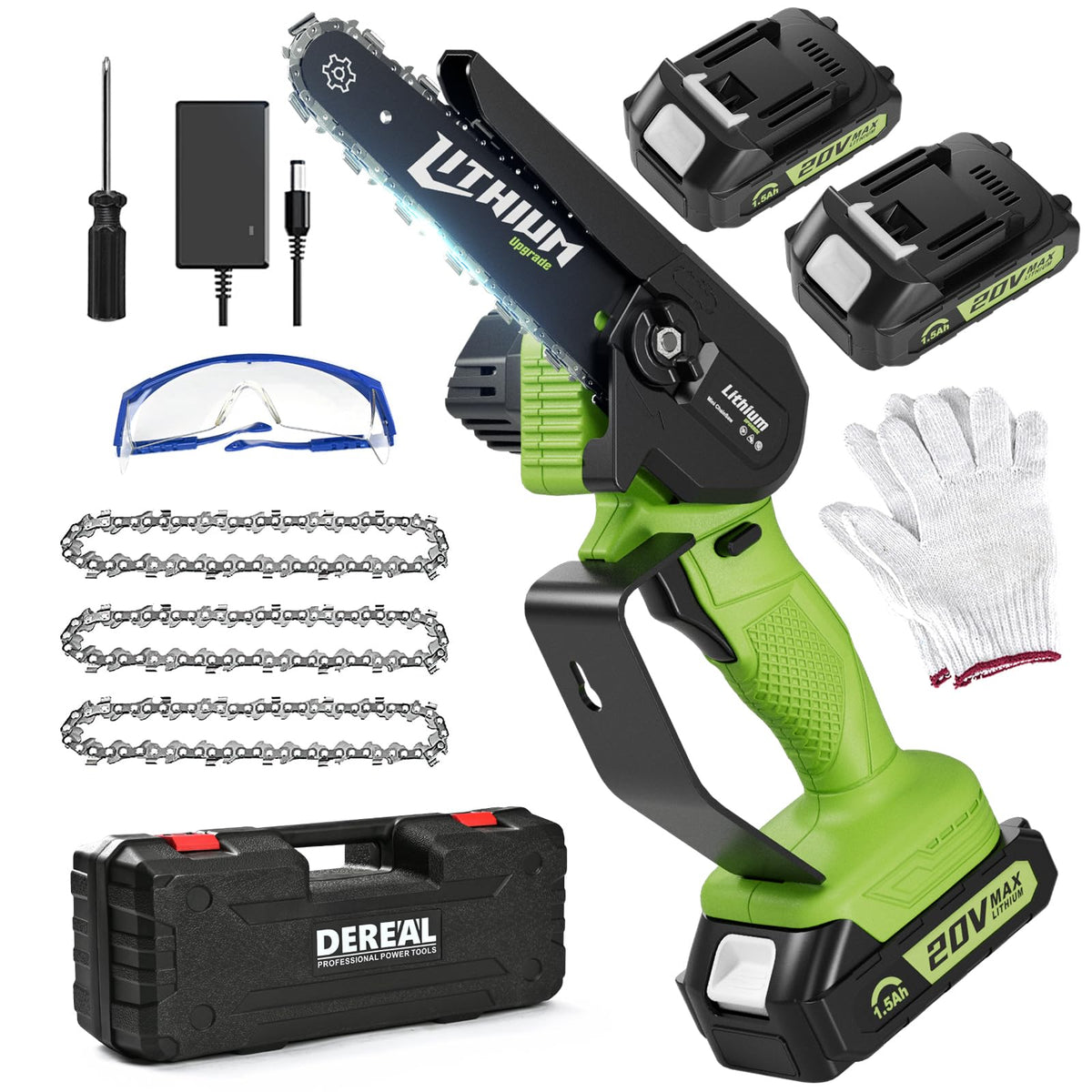 ODOGYM mini chainsaw 40V cutting action in a compact 6-inch bar for quick yard tasks.