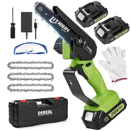 ODOGYM mini chainsaw 40V cutting action in a compact 6-inch bar for quick yard tasks.