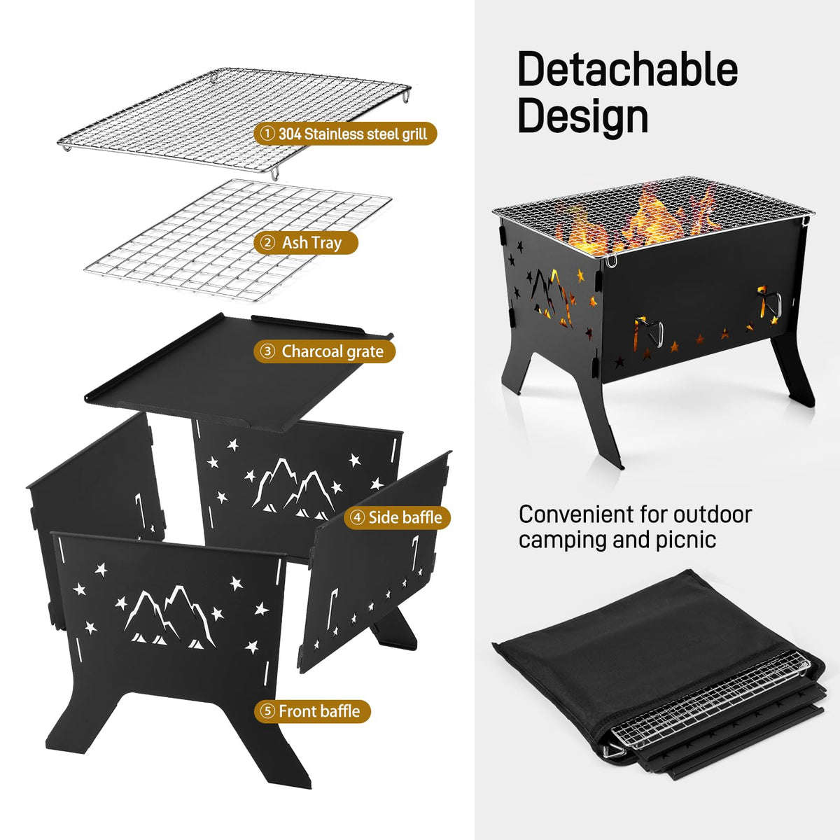 Odoland wood-charcoal burning setup supports versatile outdoor cooking on-site