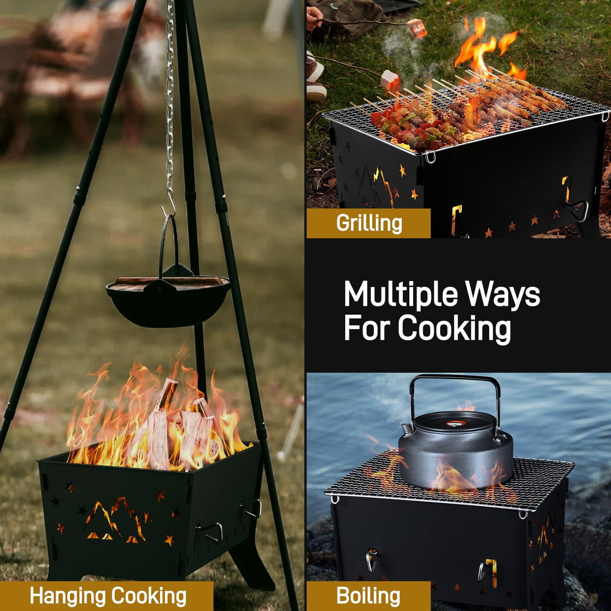 Odoland iron-bodied grill acts as a fire screen to reduce sparks