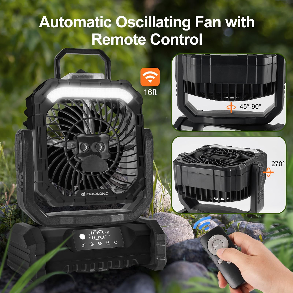 Odoland misting fan with dual spray misters for adjustable mist.