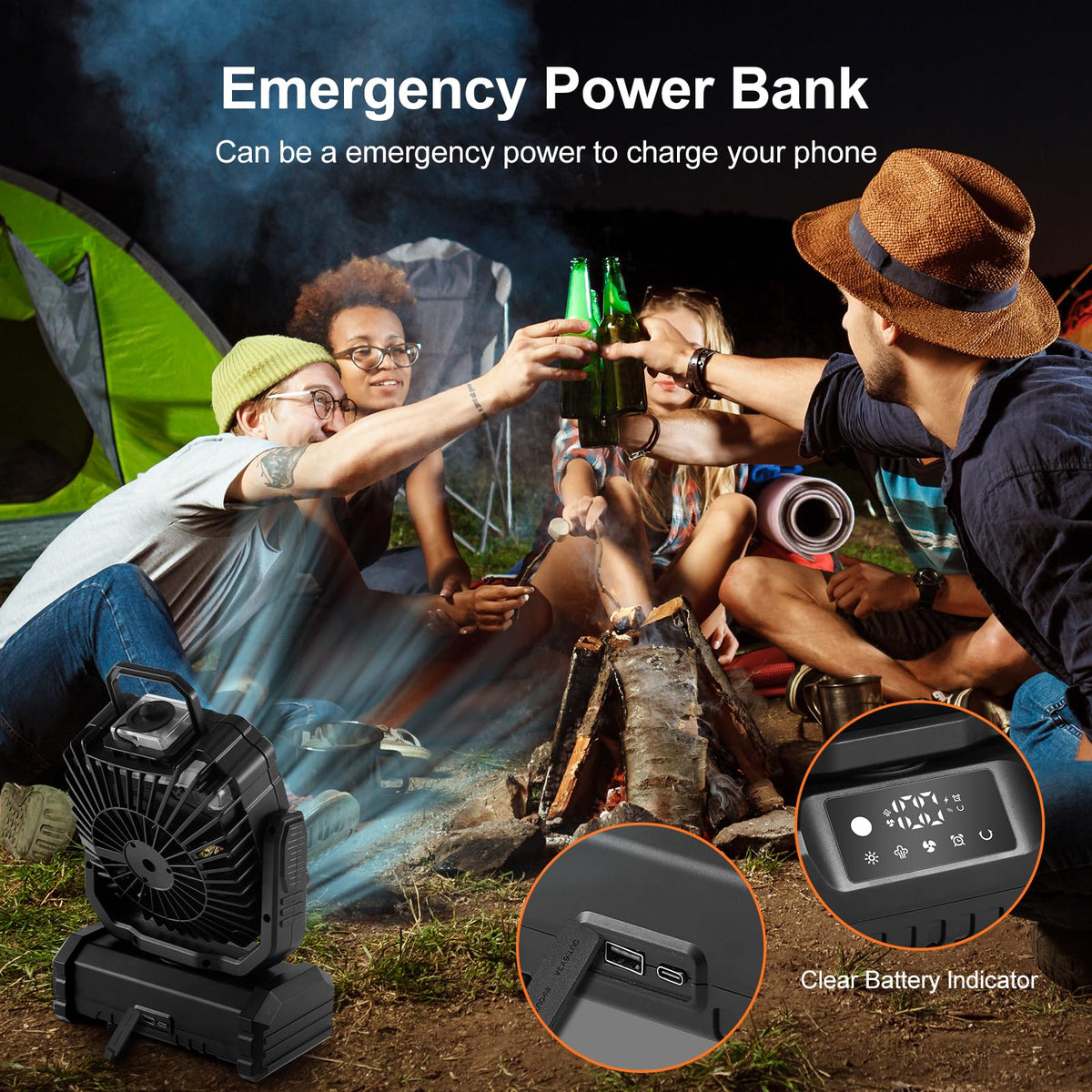 Odoland misting fan 270-degree swivel head covers wide area.