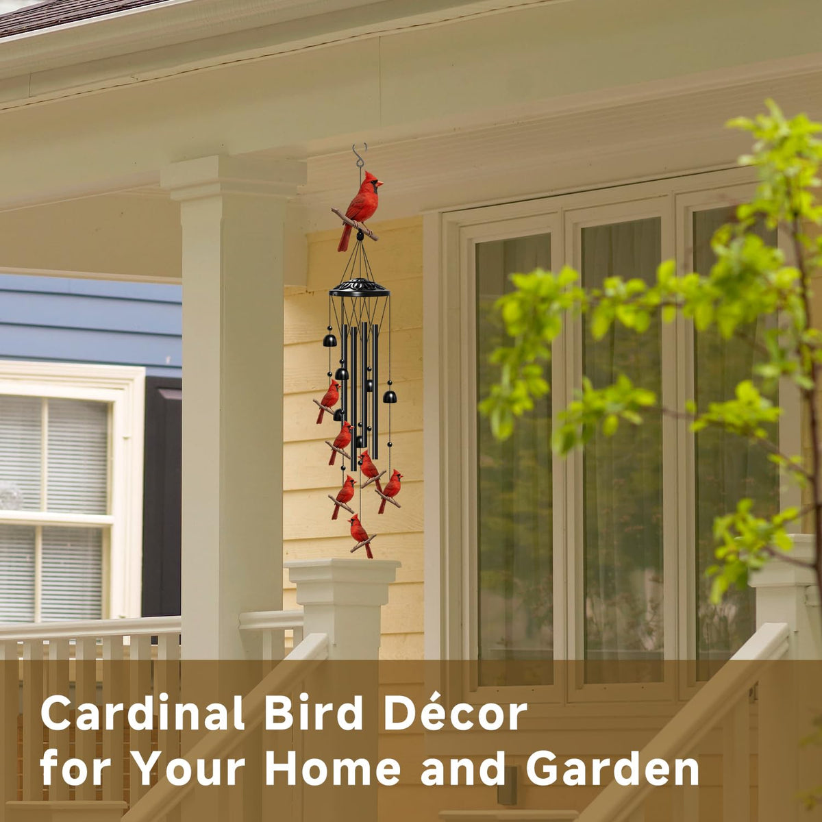 ODRODR Cardinal Wind Chimes garden at dusk with serene sounds.