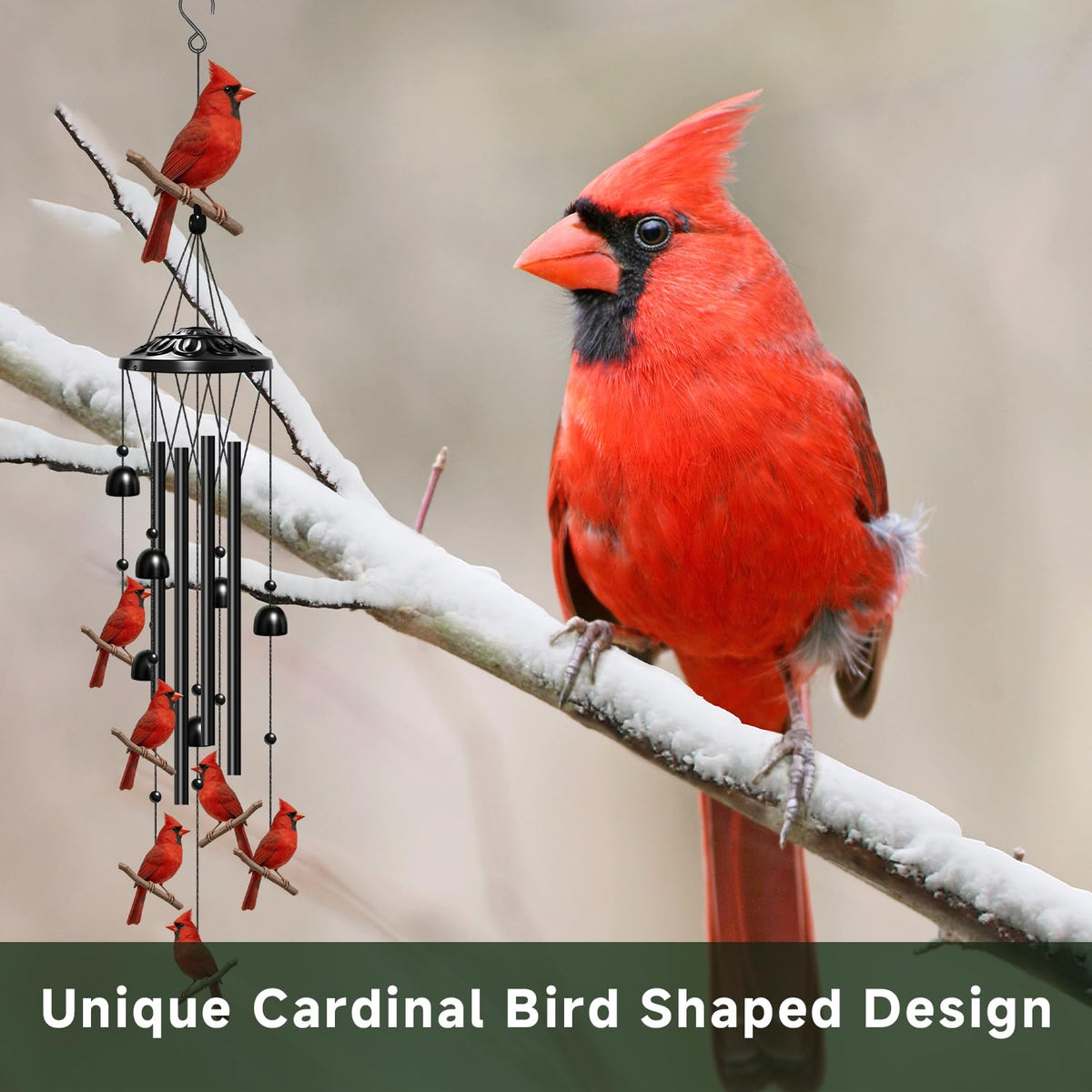 ODRODR Cardinal Wind Chimes porch display for outdoor decor.