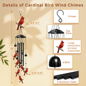 ODRODR Cardinal Wind Chimes mid-angle shows tubes and bells for outdoor charm.