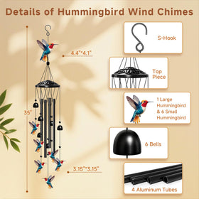 ODRODR hummingbird wind chimes six small birds add whimsical motion to outdoor spaces.