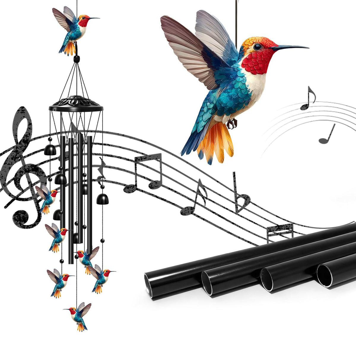 ODRODR hummingbird wind chimes large centerpiece bird enhances garden curb appeal.