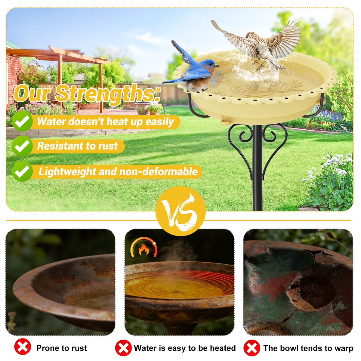 ODSNANIE 5-prong base stake stabilizing outdoor bird bath