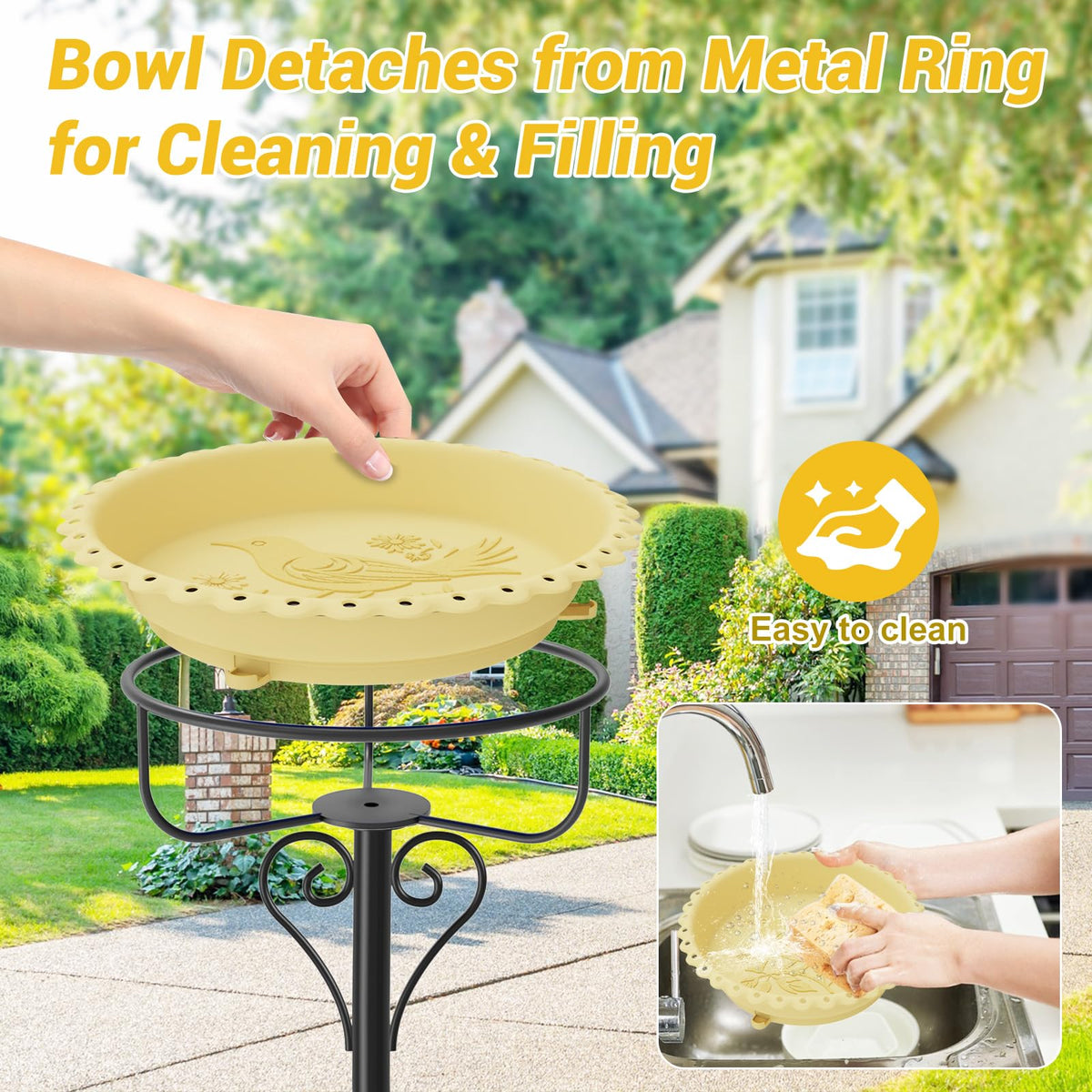 ODSNANIE beige outdoor bird bath blends with garden scenery