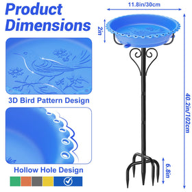ODSNANIE blue bird bath showing the stable 5 prong base