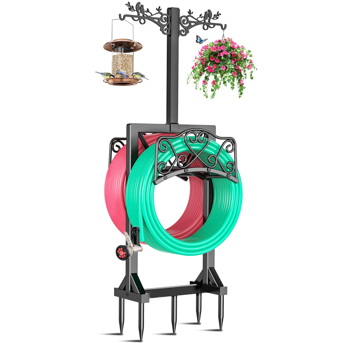 ODSNANIE garden hose holder dual-sided stand keeps two hoses neatly organized
