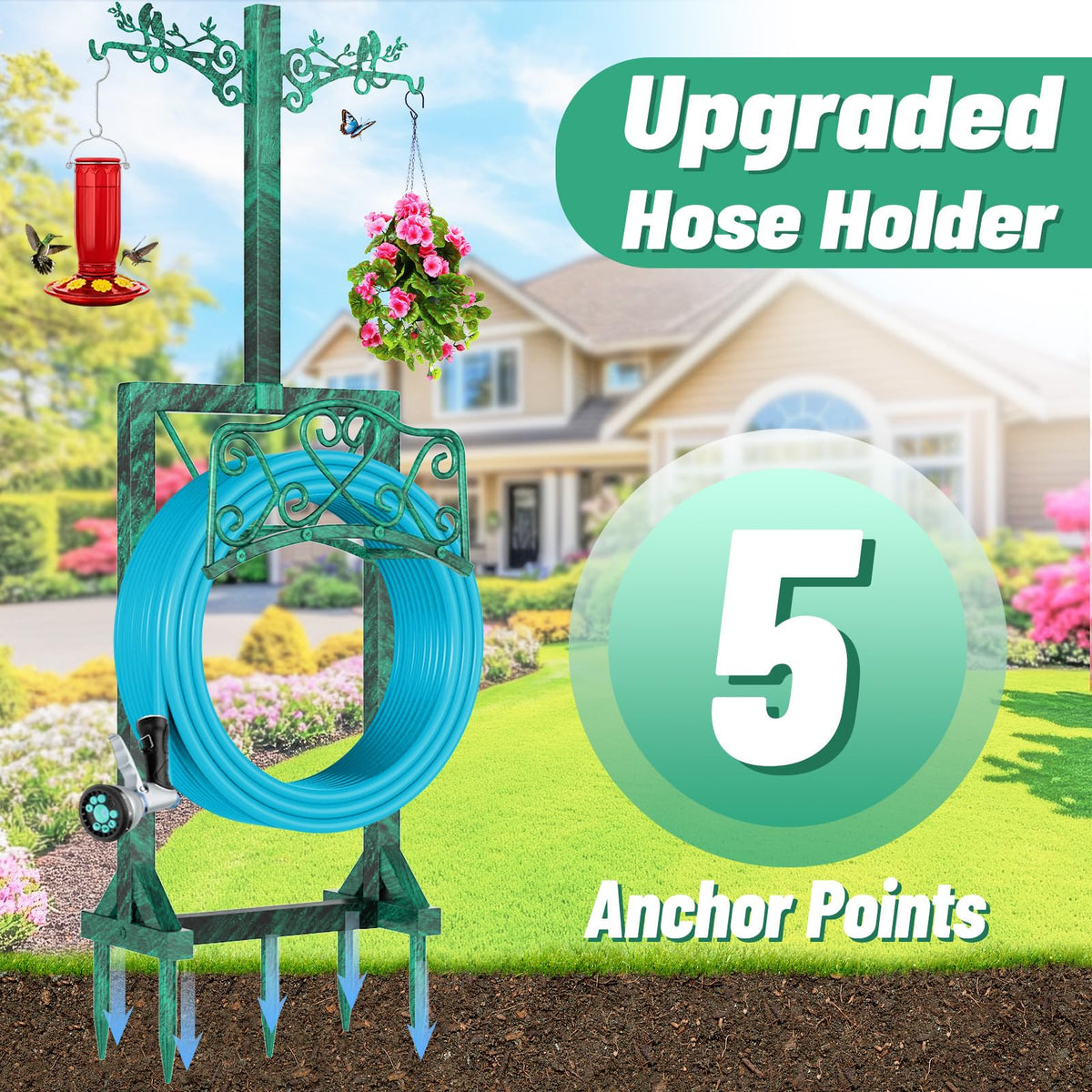 ODSNANIE line bird hooks add garden charm while keeping hoses tidy.