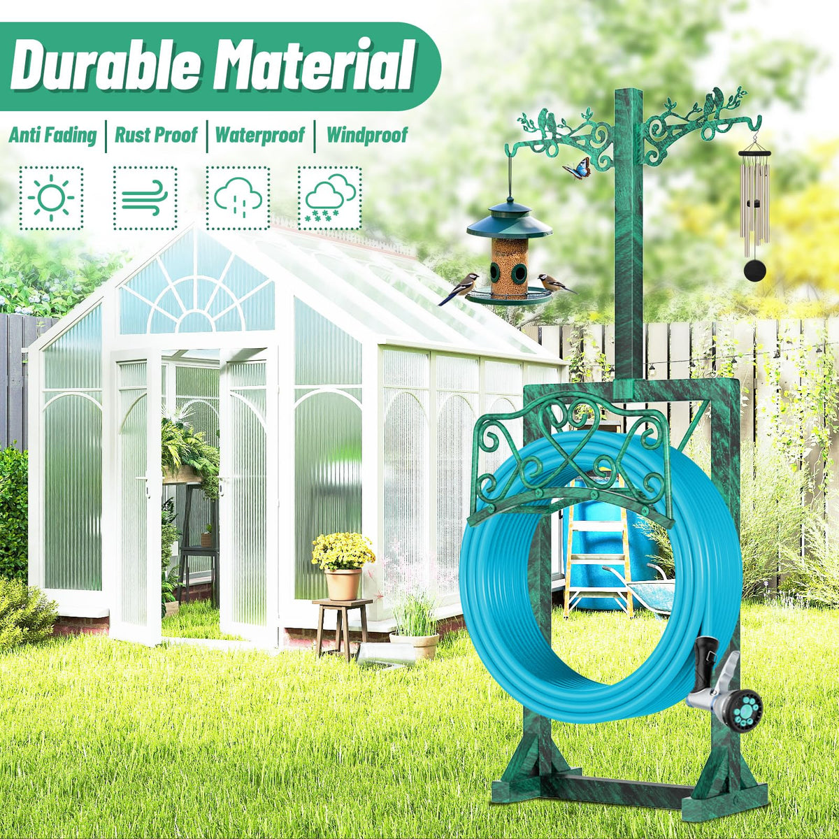 ODSNANIE sturdy rack supports long hoses for yard, farm, or lawn.