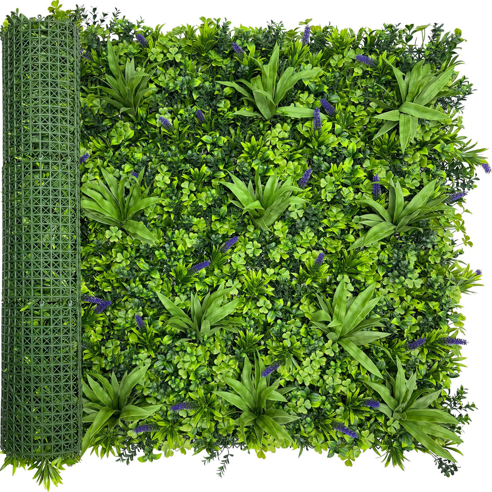 ODTORY artificial greenery wall roll full view for privacy backdrop.