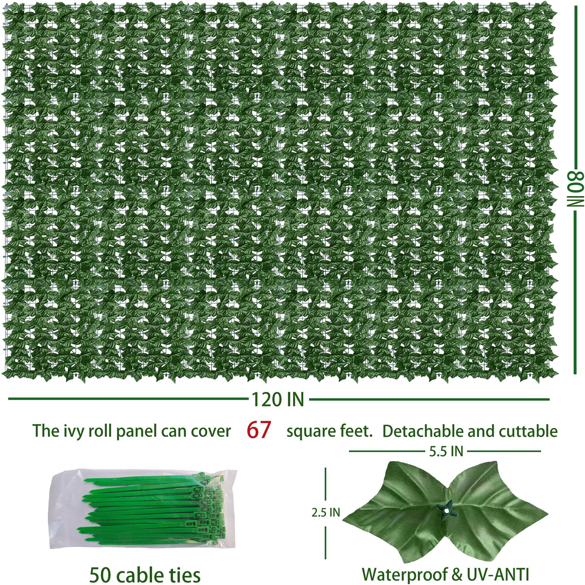 ODTORY ivy privacy screen stretched across a patio with natural-looking greenery