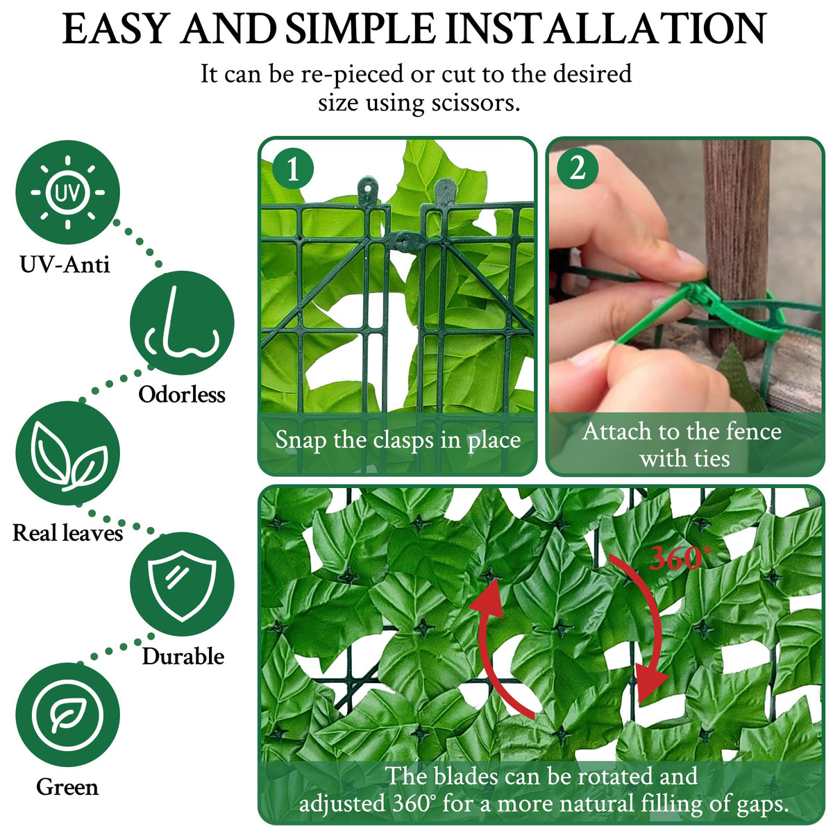 ODTORY artificial ivy on a garden fence offers year-round greenery and privacy.
