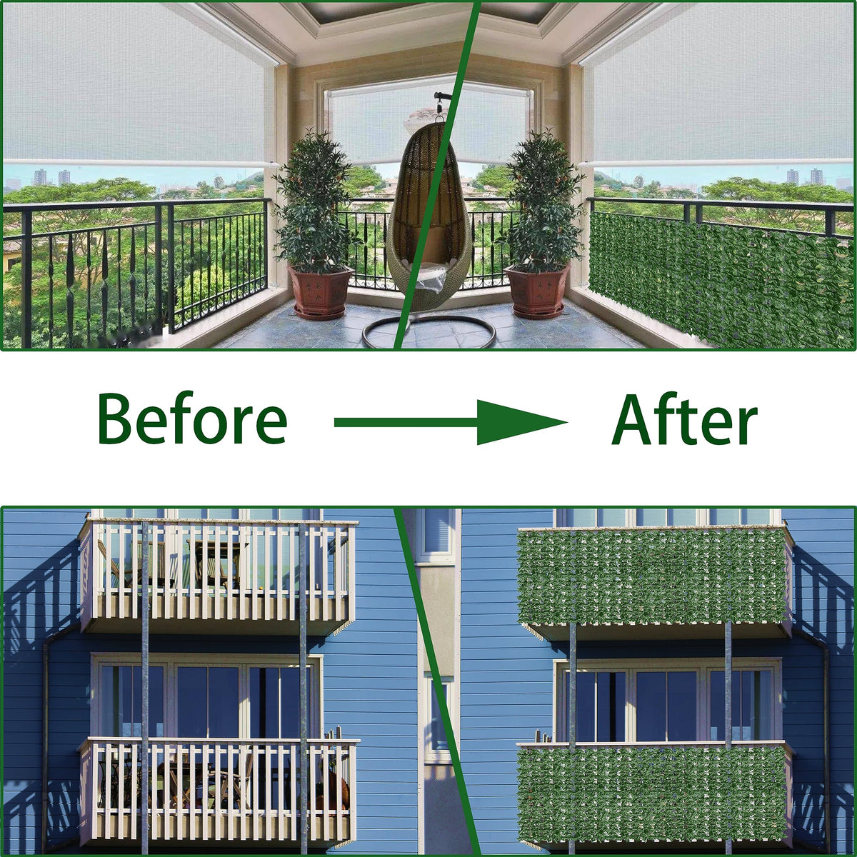 ODTORY ivy fence panel mounted on a wooden frame for balcony privacy