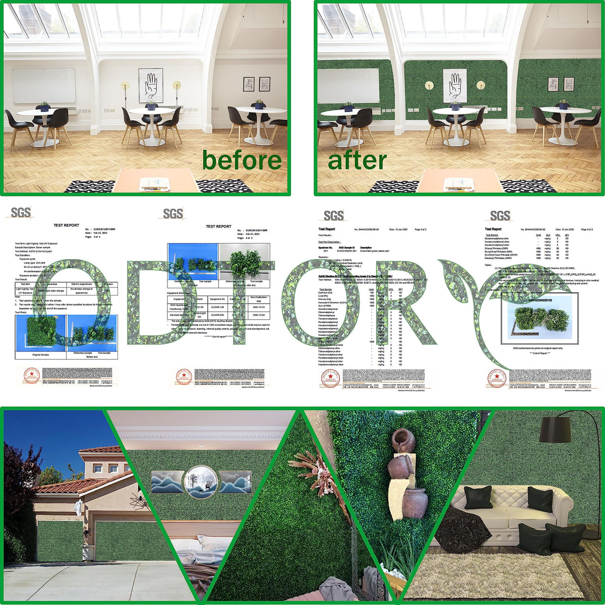 ODTORY UV-resistant ivy panel protects privacy with low maintenance.