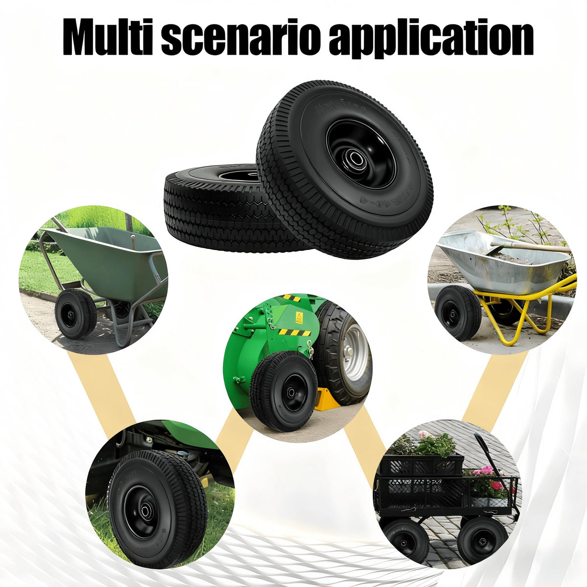 OEBYZWSL solid tire installed on wheelbarrow wheel delivers reliable all-terrain performance