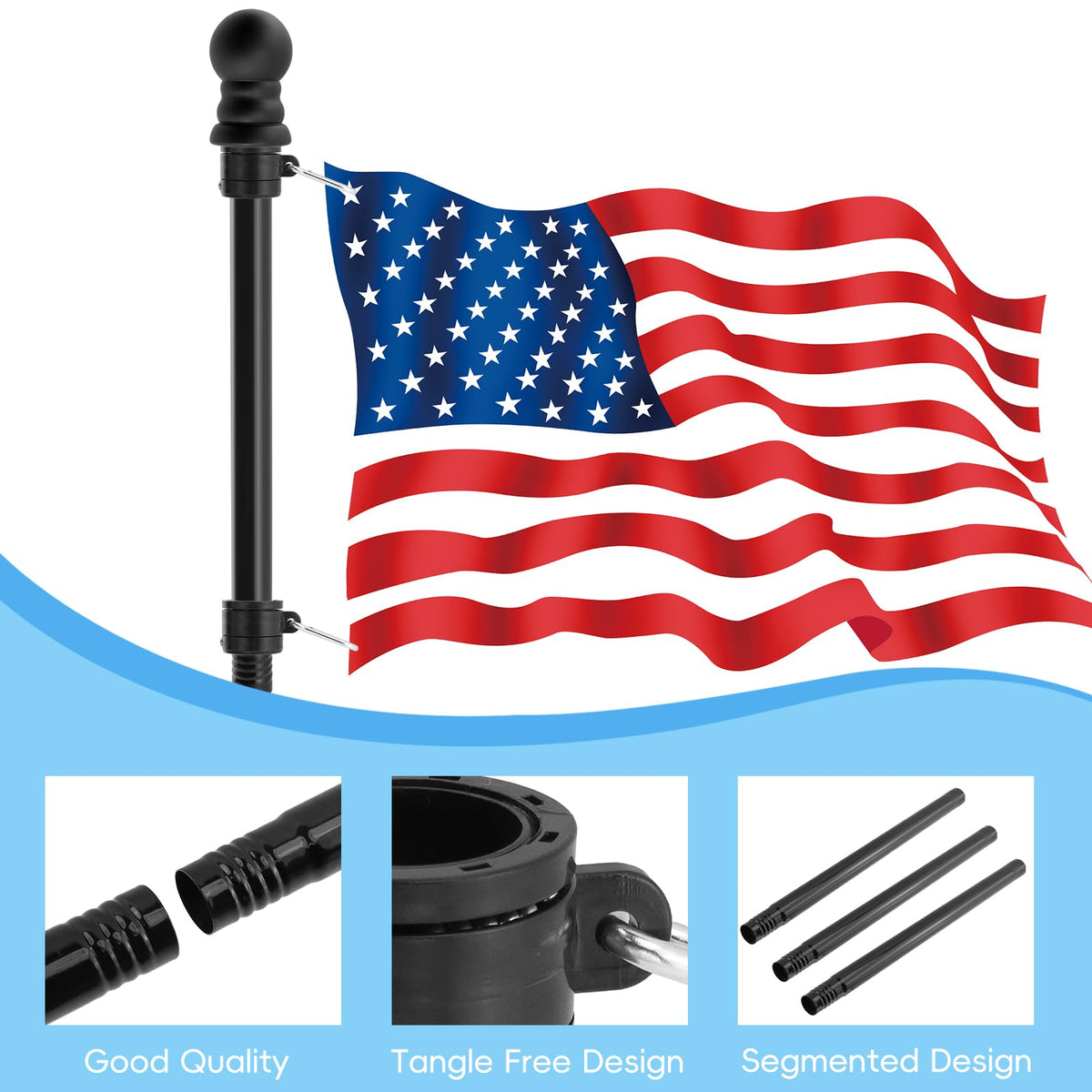 Oedema pole hooks keep the pole stable on porches, yards, or boats.