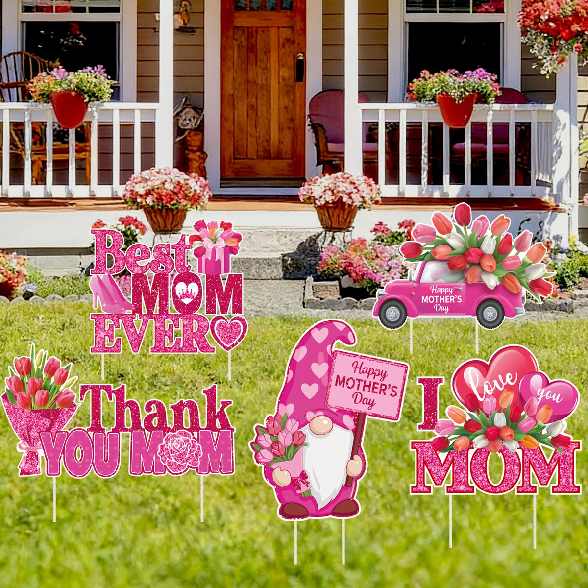 Oelirsy Mothers Day yard sign with floral design boosts curb appeal outdoors