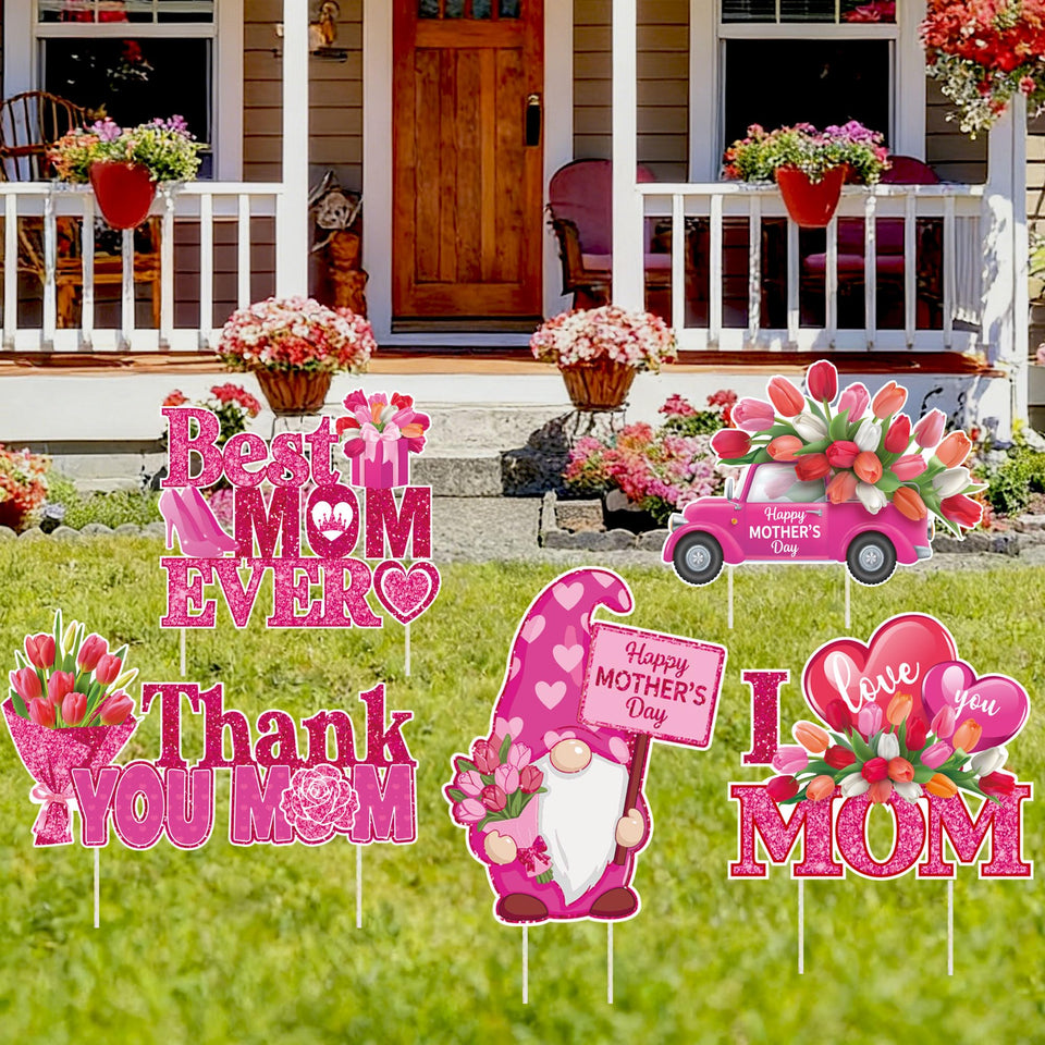 Oelirsy Mothers Day yard sign with floral design boosts curb appeal outdoors