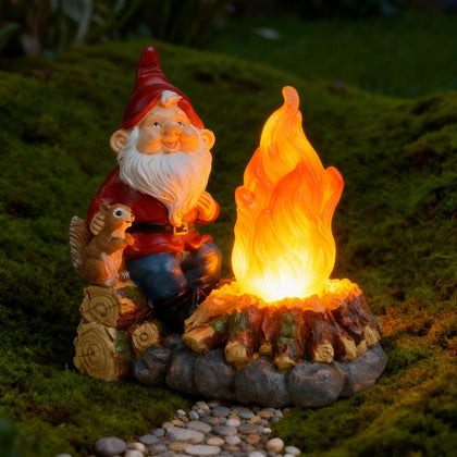 O-FarFarm solar light-up garden gnome illuminating outdoor spaces at night