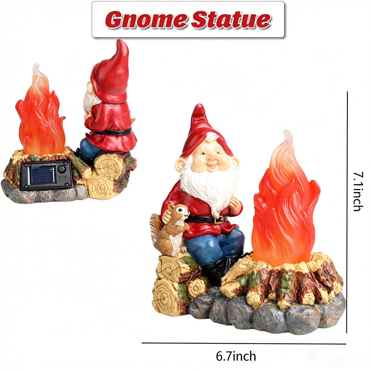 O-FarFarm gnome statue with solar panel charges effortlessly for evenings