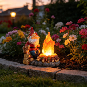 O-FarFarm waterproof resin gnome withstands rain while brightening porches