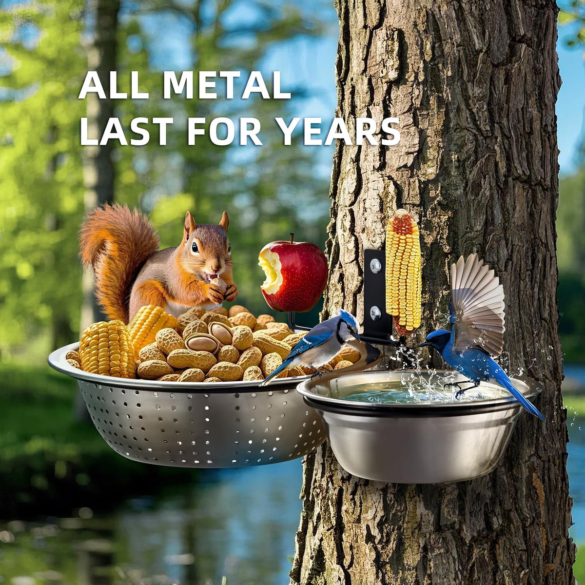 Ofasixx outdoor wildlife feeder attracting birds and squirrels in the yard