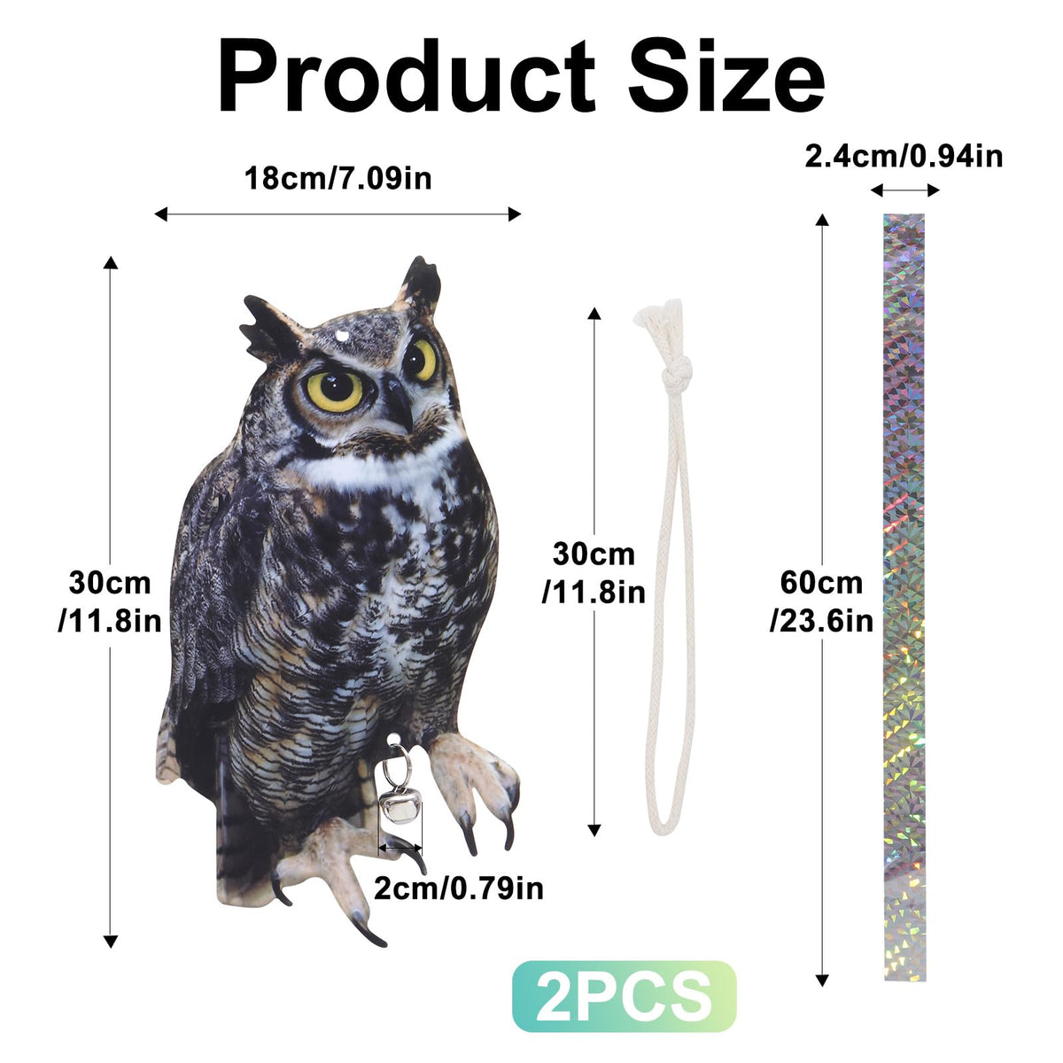 OffiCreative owl scarer mounted on fence deters pests with reflective light