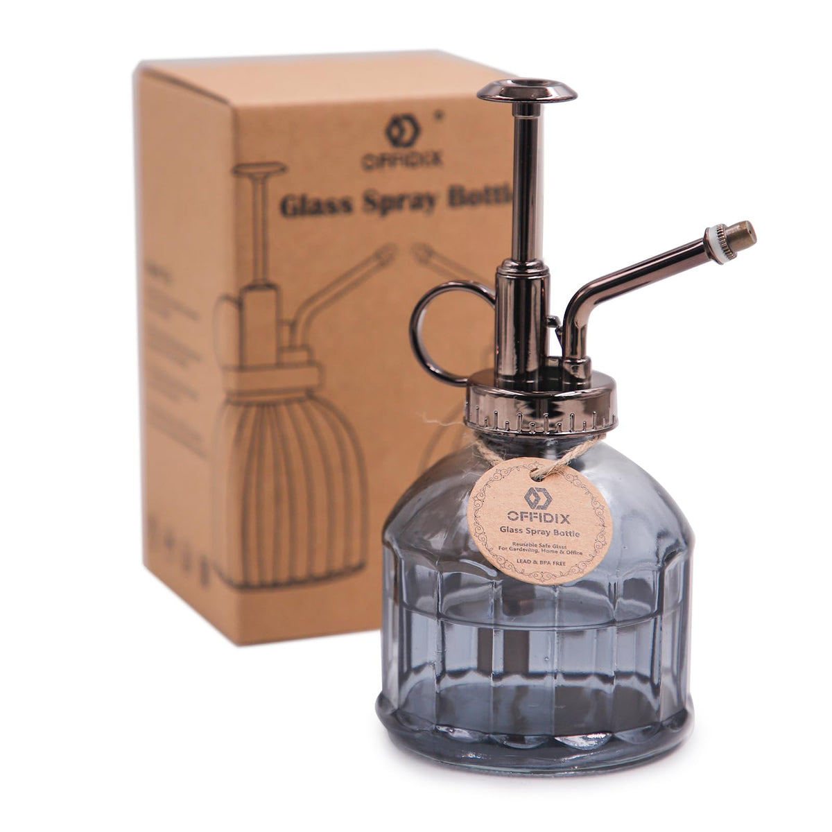 OFFIDIX glass plant spray bottle for indoor use with clear, sturdy glass body ideal for delicate misting