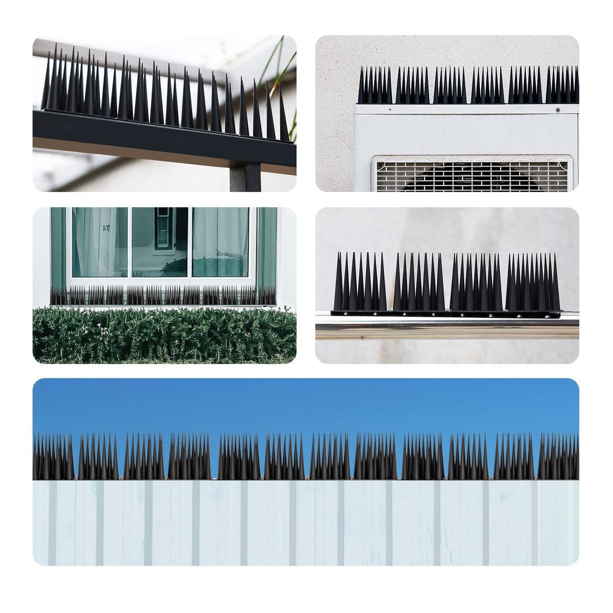 Installation guide image showing OFFO Bird Spikes setup and placement.