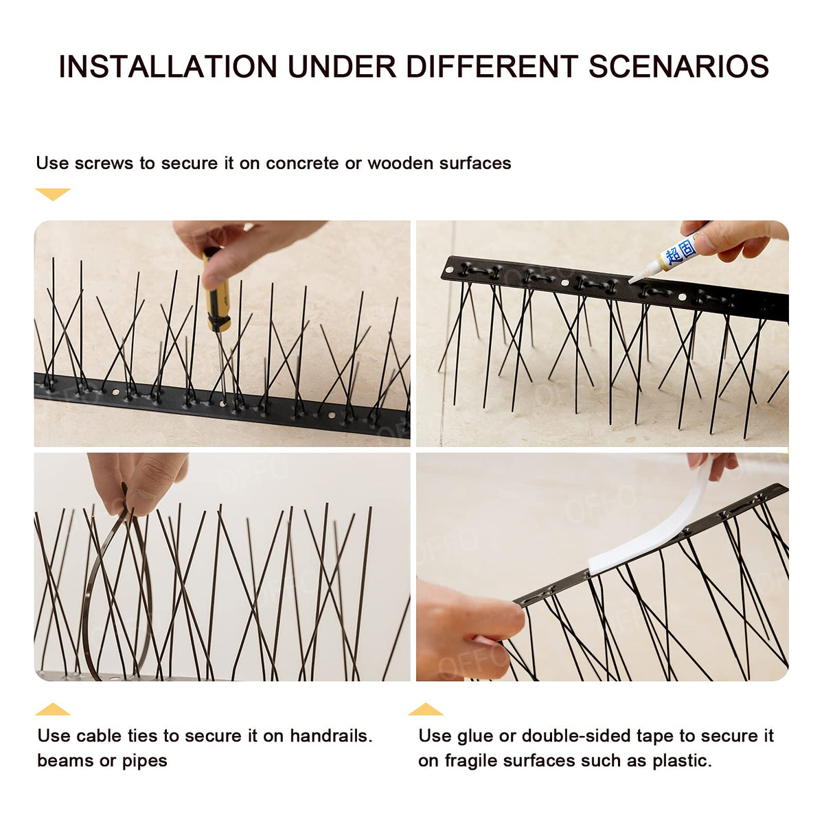 OFFO Black Bird Spikes installation area balcony provide protection on balconies and ledges.