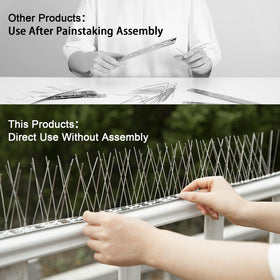 OFFO stainless steel spikes installed on a gutter for lasting protection
