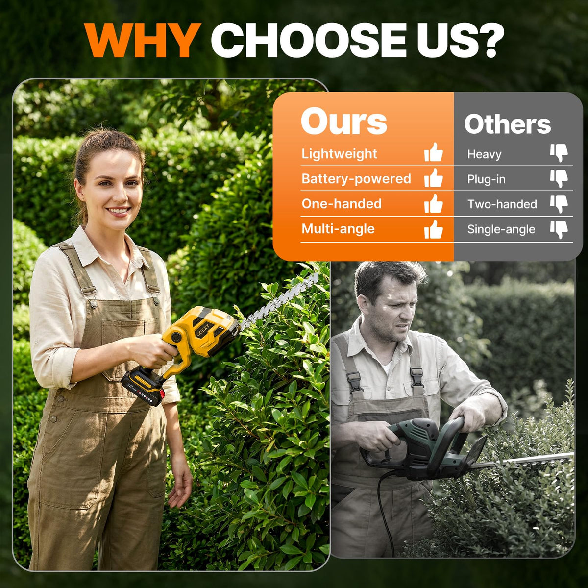 OGERY 8.9-inch hedge blade close-up shows shaping thick hedges and dense shrubs.