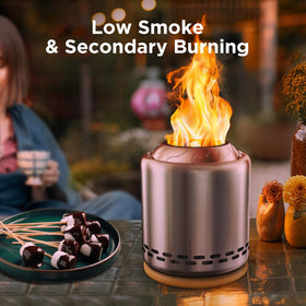 OGERY smokeless fire pit on a stand delivers clean burning outdoors.
