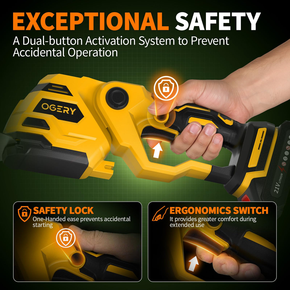 OGERY ultralight hedge trimmer at 2 pounds enables easy one-handed use.