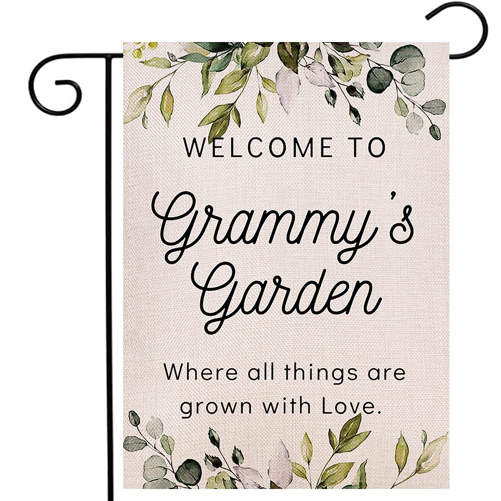 Ogiselestyle grandma gift garden flag vertical, outdoor decoration with rustic burlap texture.