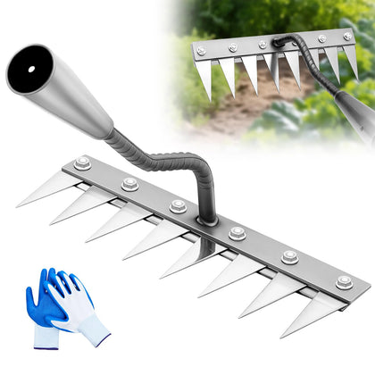 Oh Klyzo 8 teet h garden rake set for quick weed loosening and soil leveling.