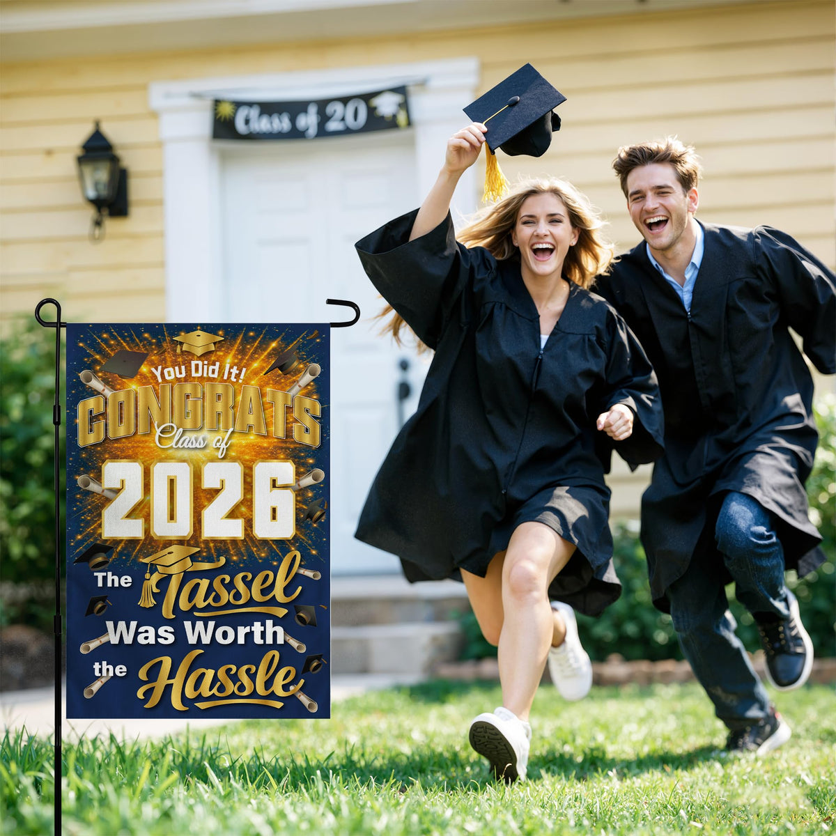 OHHOME Yard sign Class of 2026, back view, durable outdoor flag for porch display