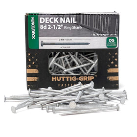 Diamond point and ring shank combine for strong hold in outdoor wood