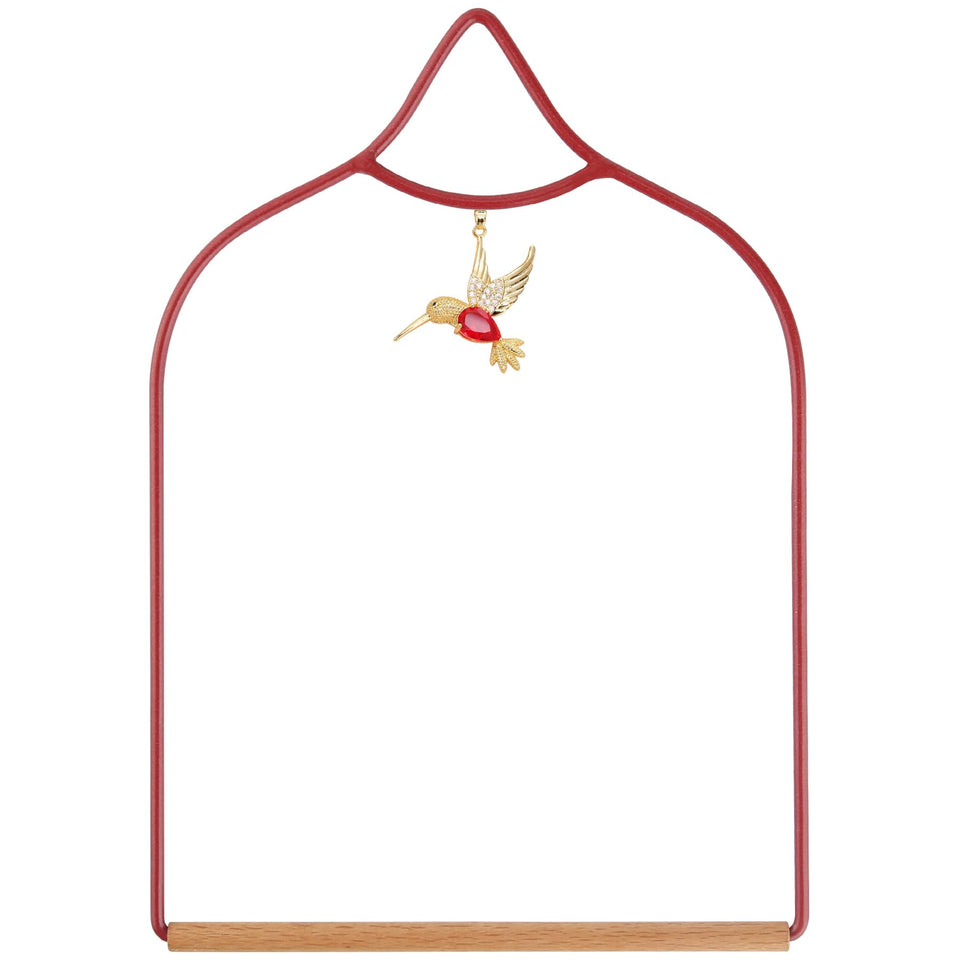 Ohmique Hummingbird Swing with metal frame and wooden dowel provides sturdy garden perch.