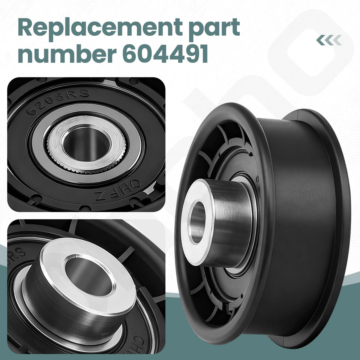 Ohoho flat idler pulley closeup bore—precise machining for easy replacement.