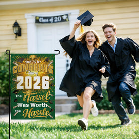 OHOME Class of 2026 garden flag 12x18 inches green for photos.