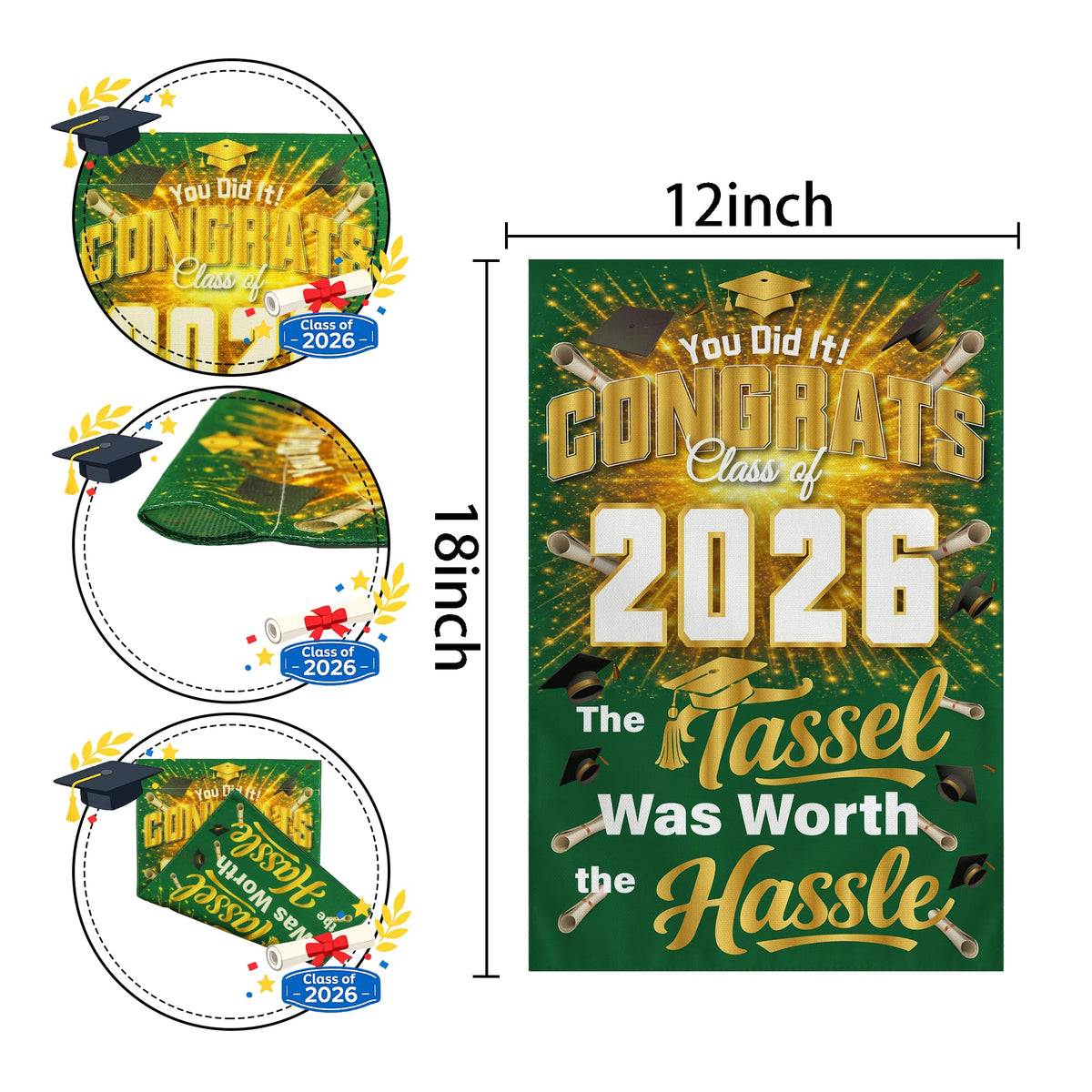 OHOME graduation yard sign Class of 2026 green back view for outdoor display.