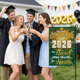 OHOME graduation flag with sleeve hanger for easy setup.