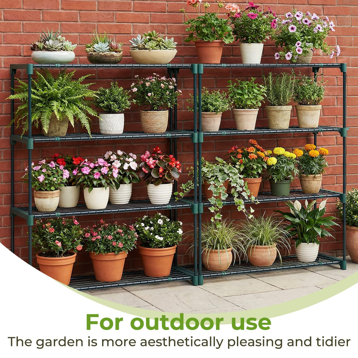 Extra-wide Ohuhu plant shelf showing spacious layout for large pots