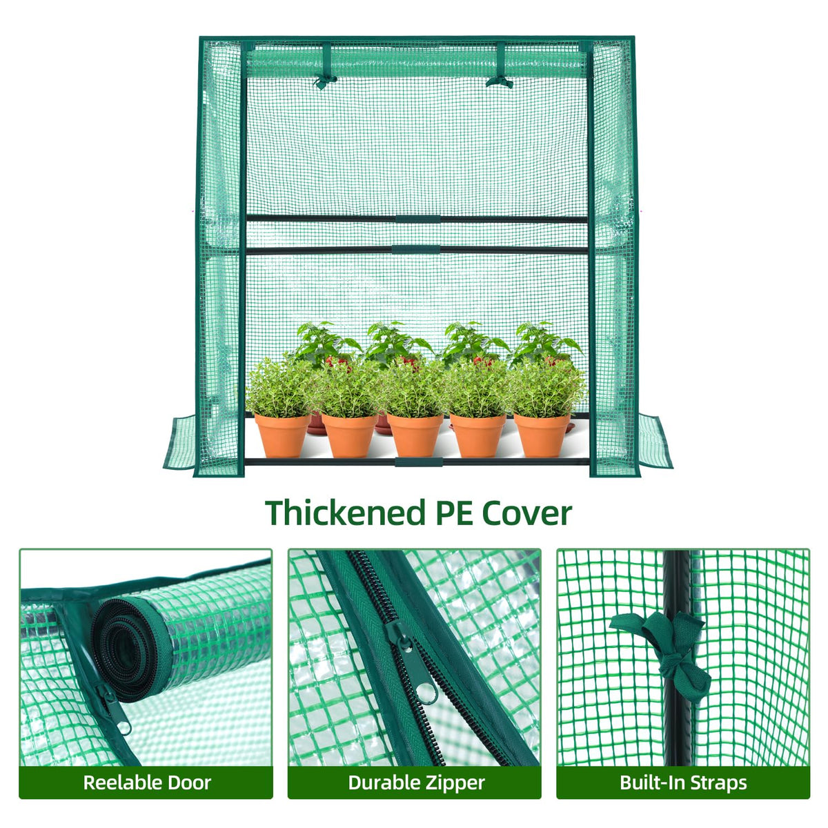 Ohuhu Greenhouse with waterproof mat inside helps keep surfaces clean.