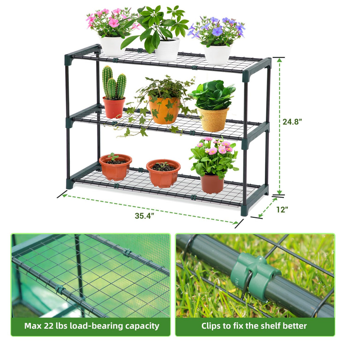 Ohuhu Lean-to Greenhouse 3-tier rack for organized pots and tools